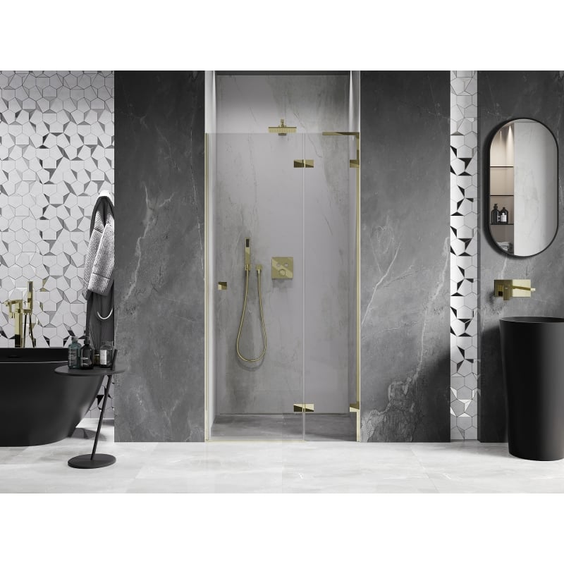 Mexen Lunar L porte de douche pivotante droite 80 cm, transparent, doré - 834L-080-000-50-00-P