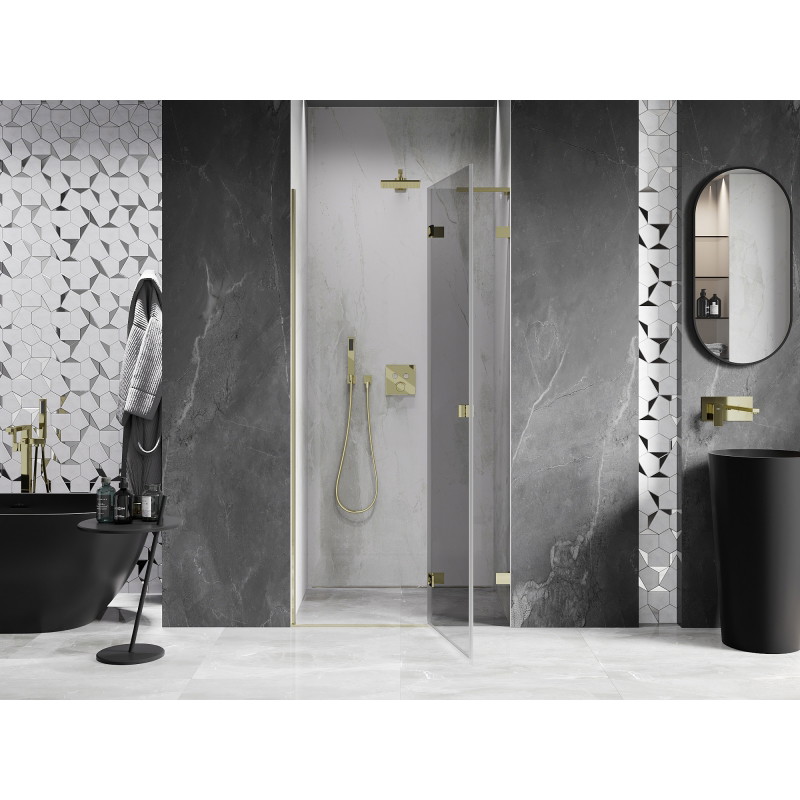 Mexen Lunar L porte de douche pivotante droite 125 cm, transparente, dorée - 834L-125-000-50-00-P