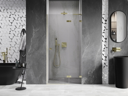 Mexen Lunar L porte de douche battante droite 75 cm, transparent, or brossé - 834L-075-000-55-00-P