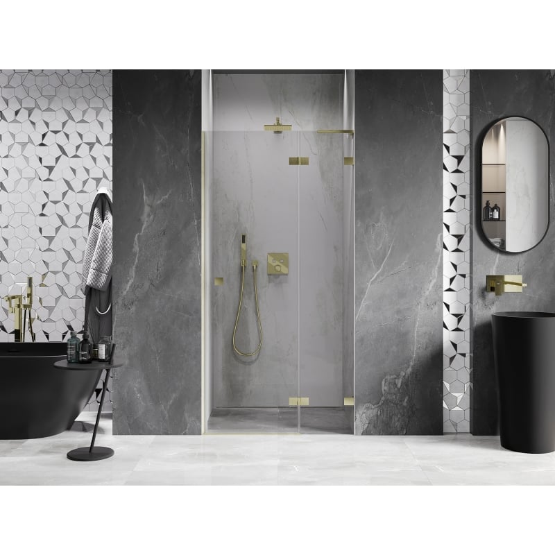Mexen Lunar L porte de douche pivotante droite 90 cm, transparent, or brossé - 834L-090-000-55-00-P