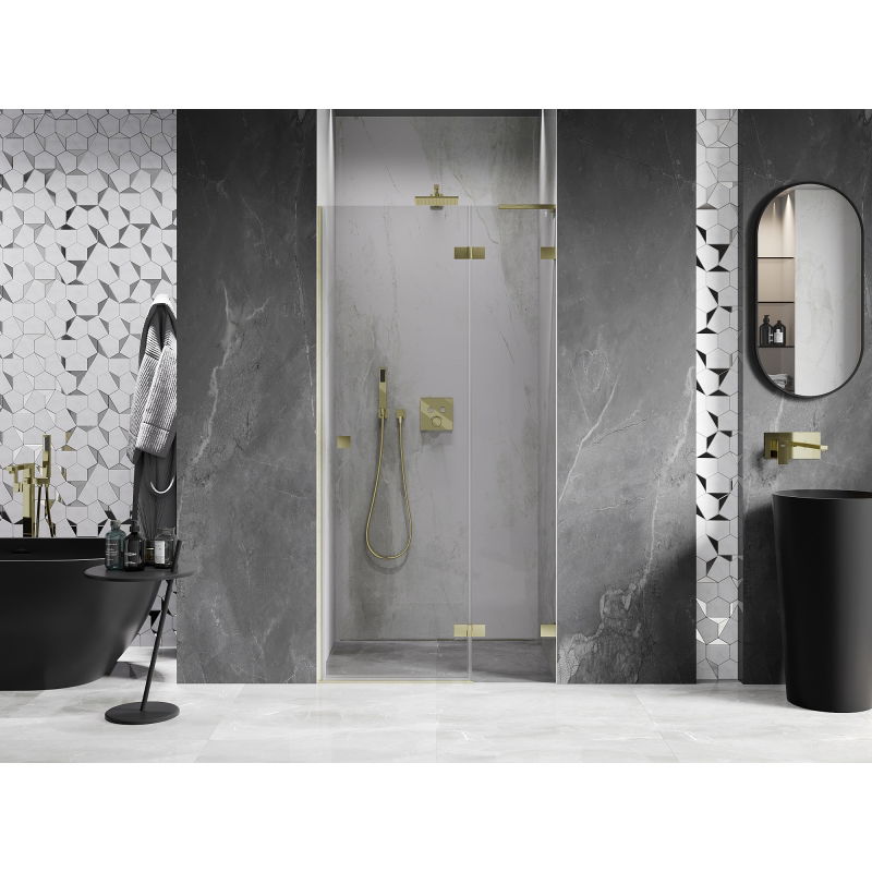 Mexen Lunar L porte de douche battante droite 100 cm, transparent, or brossé - 834L-100-000-55-00-P