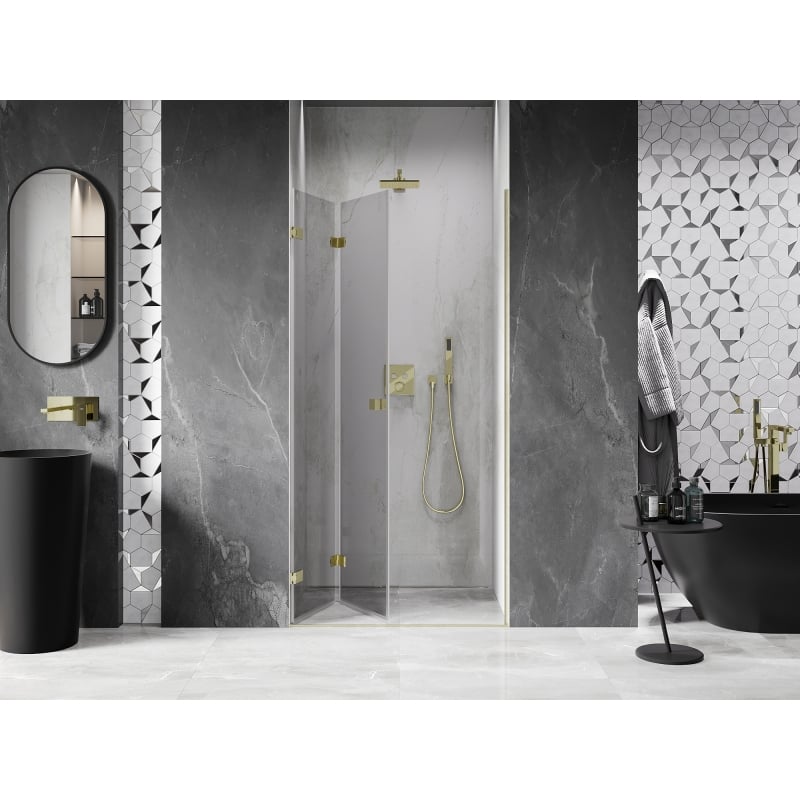 Mexen Lunar-F porte de douche pliante gauche 90 cm, transparent, or brossé - 836-090-000-55-00-L