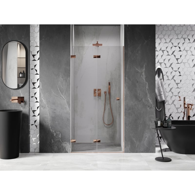 Mexen Lunar-F porte de douche pliante gauche 90 cm, transparent, or rose - 836-090-000-60-00-L