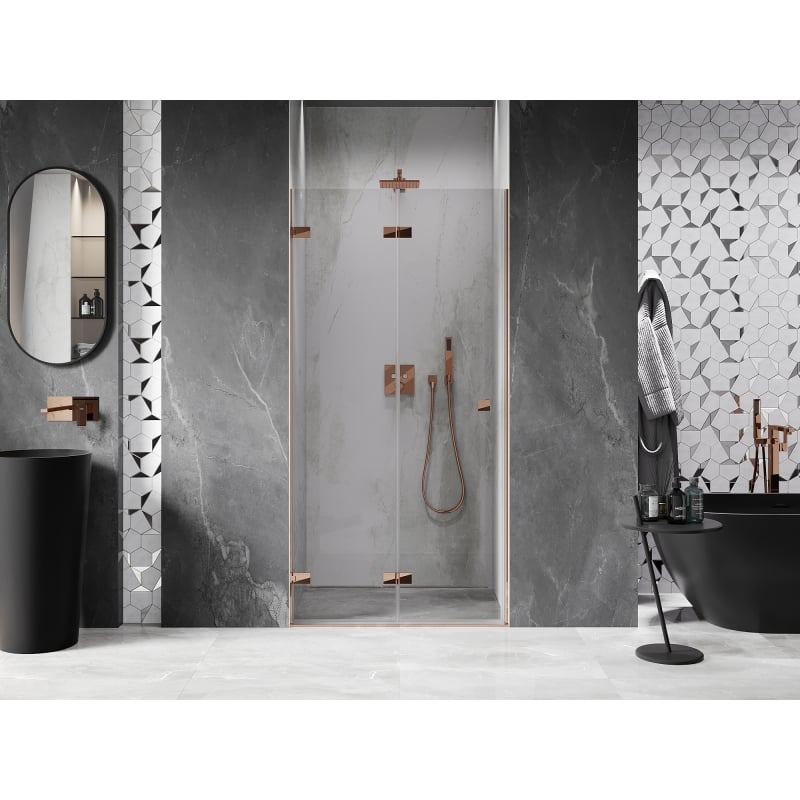 Mexen Lunar-F porte de douche pliable gauche 95 cm, transparent, or rose - 836-095-000-60-00-L