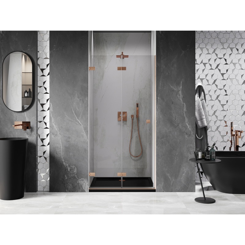 Mexen Lunar-F porte de douche pliante gauche 70 cm, transparent, cuivre brossé - 836-070-000-65-00-L