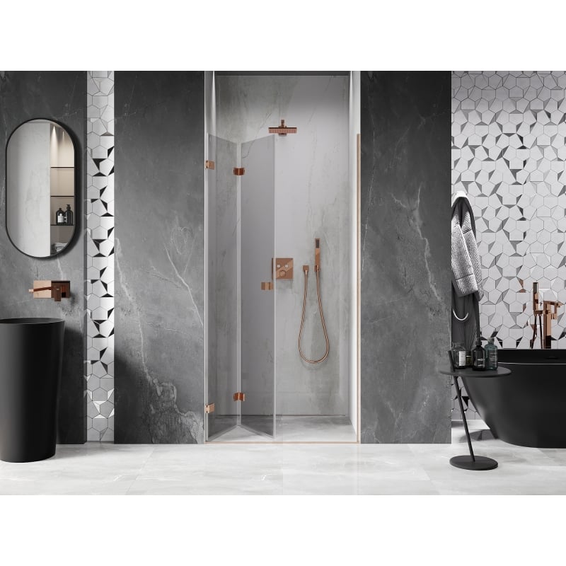 Mexen Lunar-F porte de douche pliante gauche 95 cm, transparent, cuivre brossé - 836-095-000-65-00-L