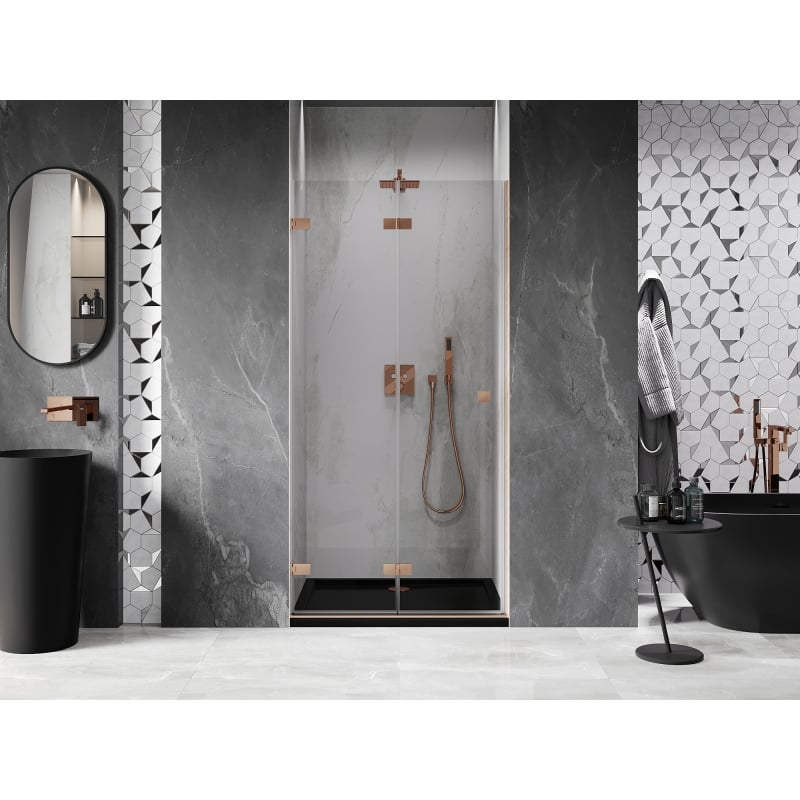 Mexen Lunar-F porte de douche pliante gauche 95 cm, transparent, cuivre brossé - 836-095-000-65-00-L