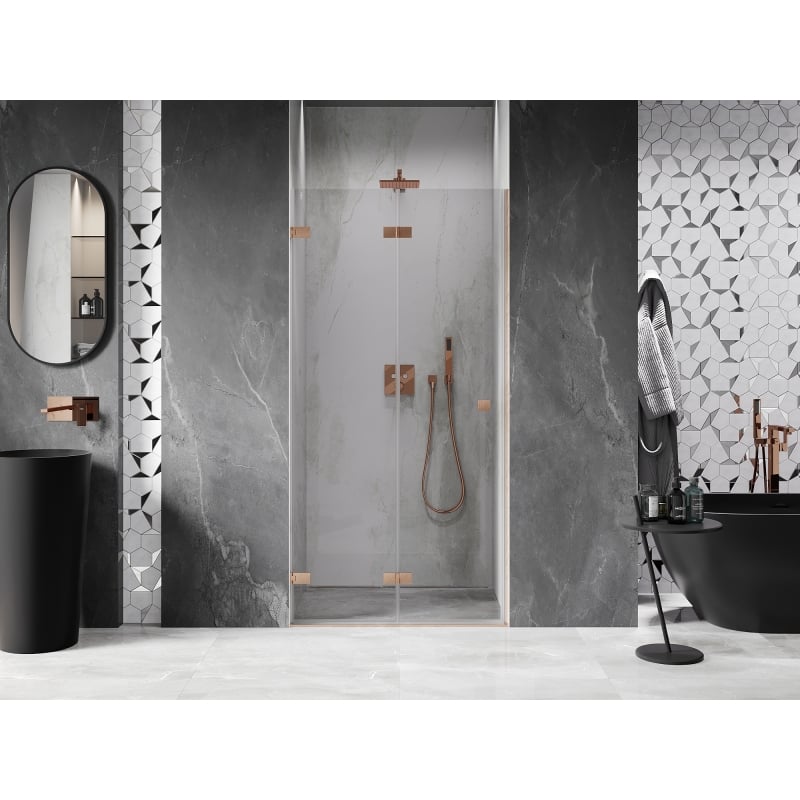 Mexen Lunar-F porte de douche pliante gauche 95 cm, transparent, cuivre brossé - 836-095-000-65-00-L