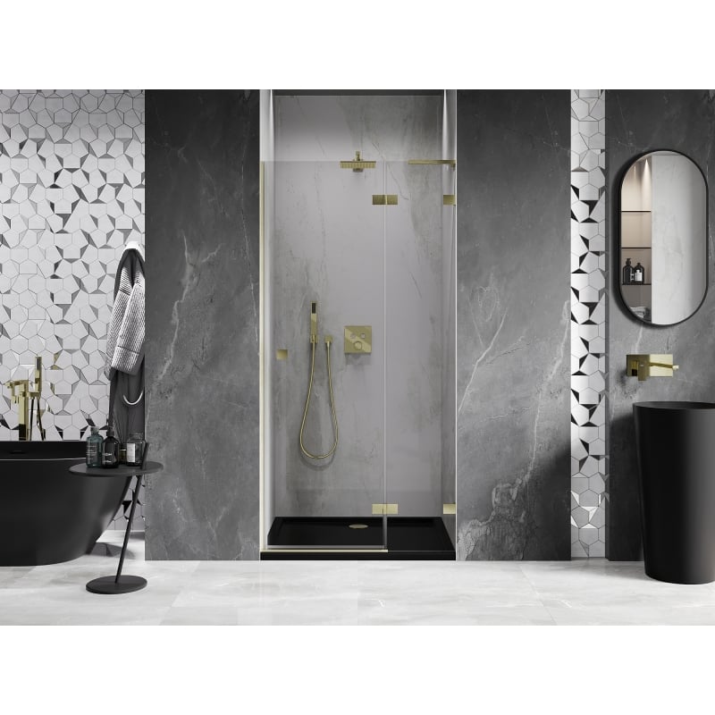 Mexen Lunar L porte de douche pivotante droite 125 cm, transparent, or brossé - 834L-125-000-55-00-P