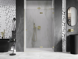 Mexen Lunar L porte de douche battante droite 140 cm, transparente, or brossé - 834L-140-000-55-00-P