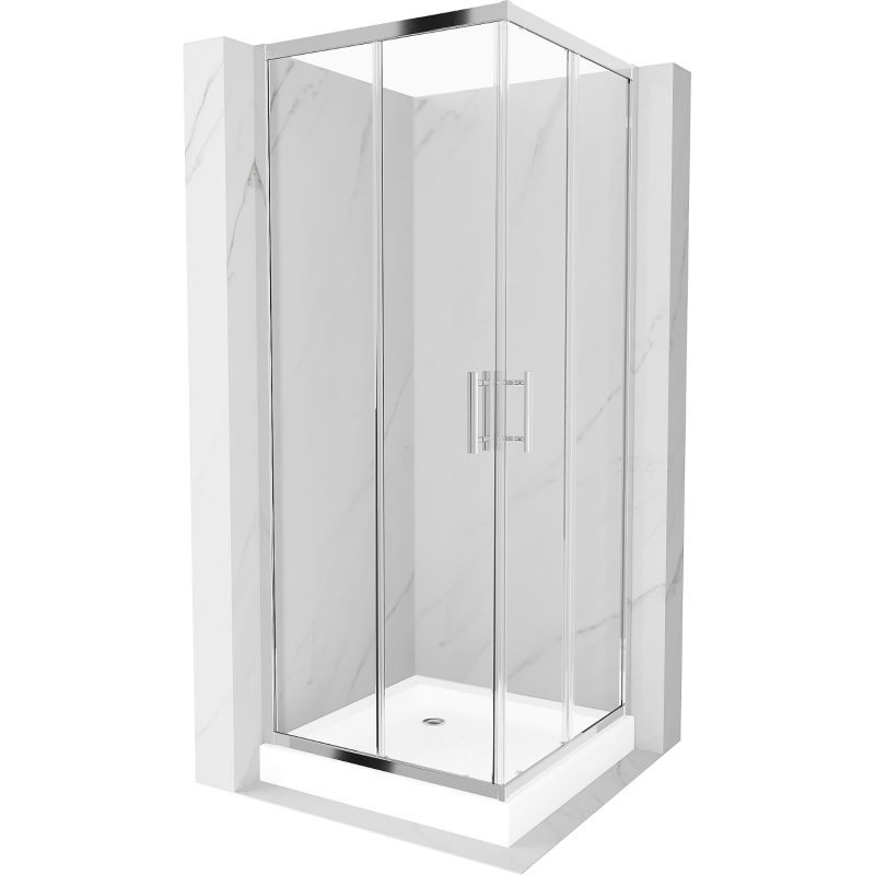 Mexen Rio cabine de douche carrée 70 x 70 cm, transparent, chrome + receveur Rio, blanc - 860-070-070-01-00-4510
