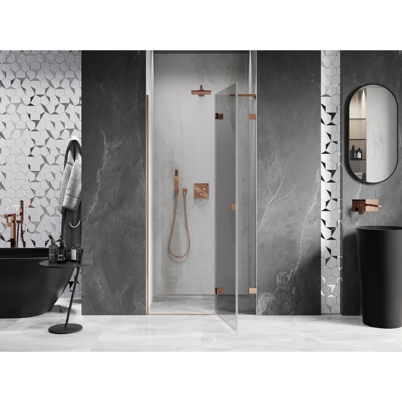 Mexen Lunar L porte de douche pivotante droite 75 cm, transparent, or rose - 834L-075-000-60-00-P