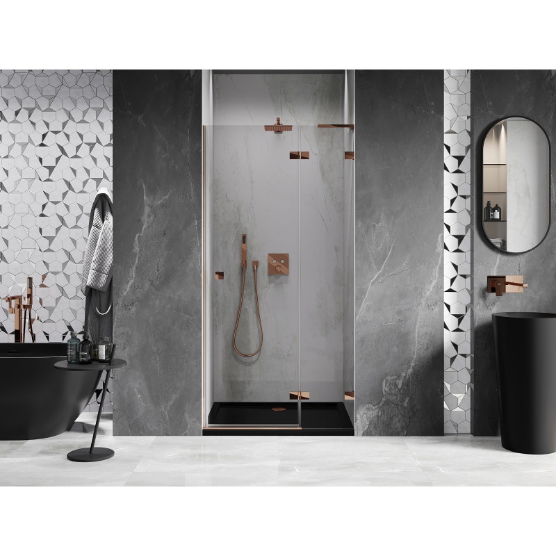Mexen Lunar L porte de douche pivotante droite 100 cm, transparent, or rose - 834L-100-000-60-00-P