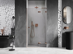 Mexen Lunar L porte de douche pivotante droite 100 cm, transparent, or rose - 834L-100-000-60-00-P