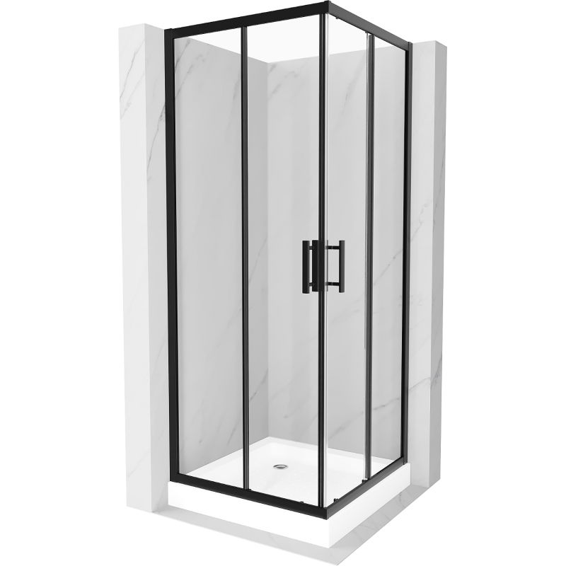 Mexen Rio cabine de douche carrée 70 x 70 cm, transparente, noire + receveur Rio, blanc - 860-070-070-70-00-4510