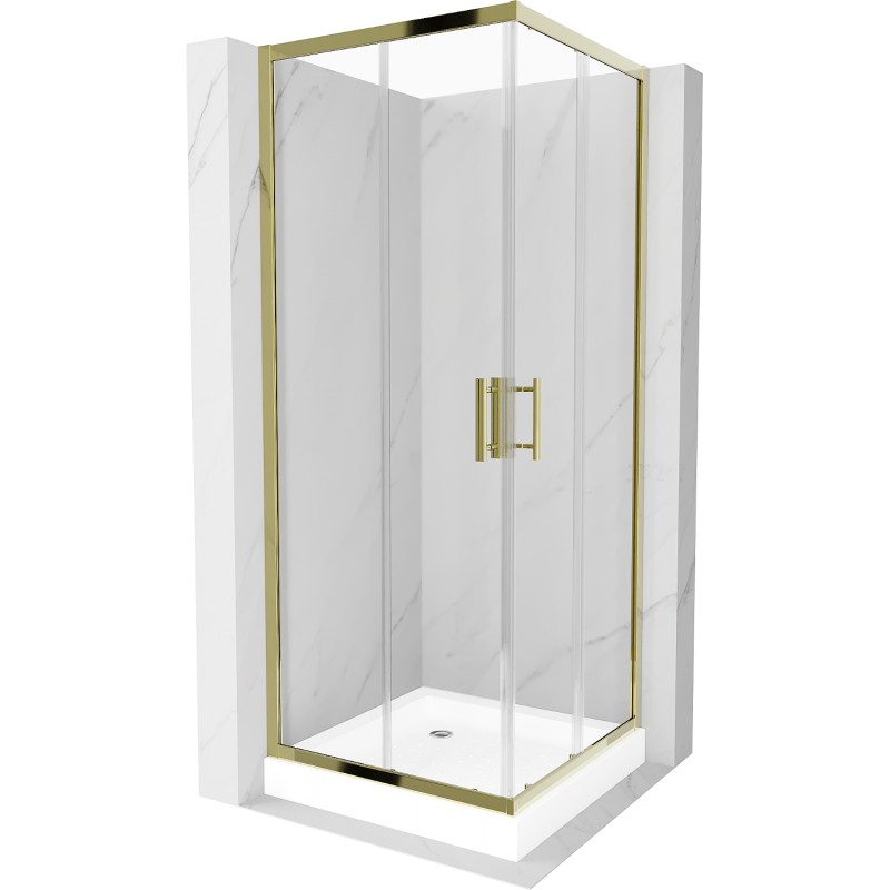 Mexen Rio cabine de douche carrée 70 x 70 cm, transparente, or + receveur, blanc - 860-070-070-50-00-4510