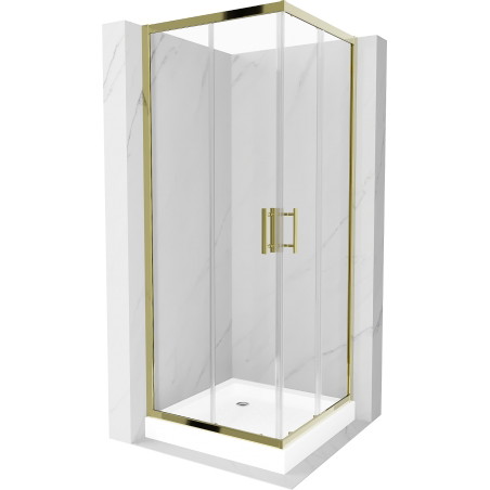 Mexen Rio cabine de douche carrée 70 x 70 cm, transparente, or + receveur, blanc - 860-070-070-50-00-4510