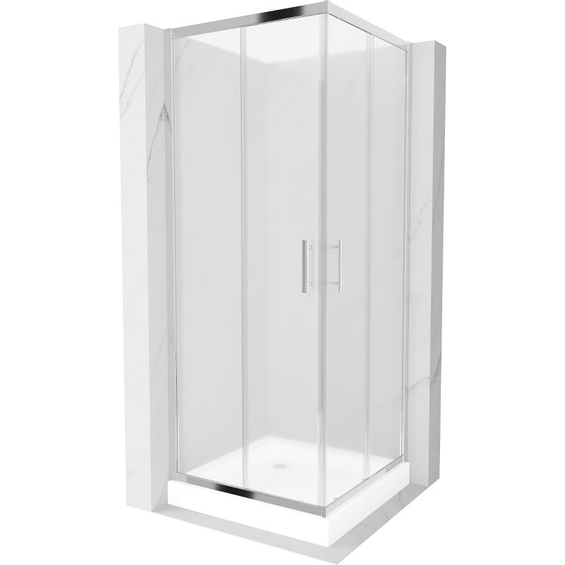 Cabine de douche carrée Mexen Rio 70 x 70 cm, givre, chrome + bac à douche Rio, blanc - 860-070-070-01-30-4510