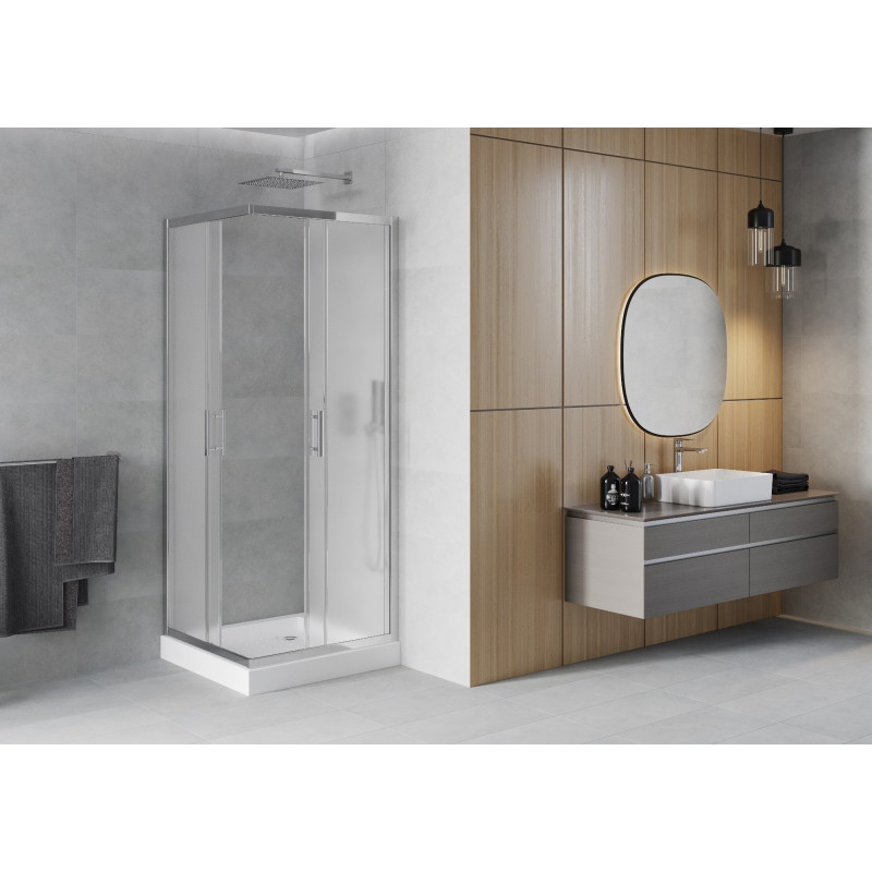 Mexen Rio cabine de douche carrée 70 x 70 cm, givrée, chrome + receveur, blanc - 860-070-070-01-30-4510