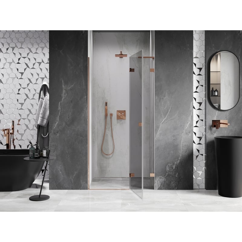 Mexen Lunar L porte de douche pivotante droite 105 cm, transparent, or rose - 834L-105-000-60-00-P