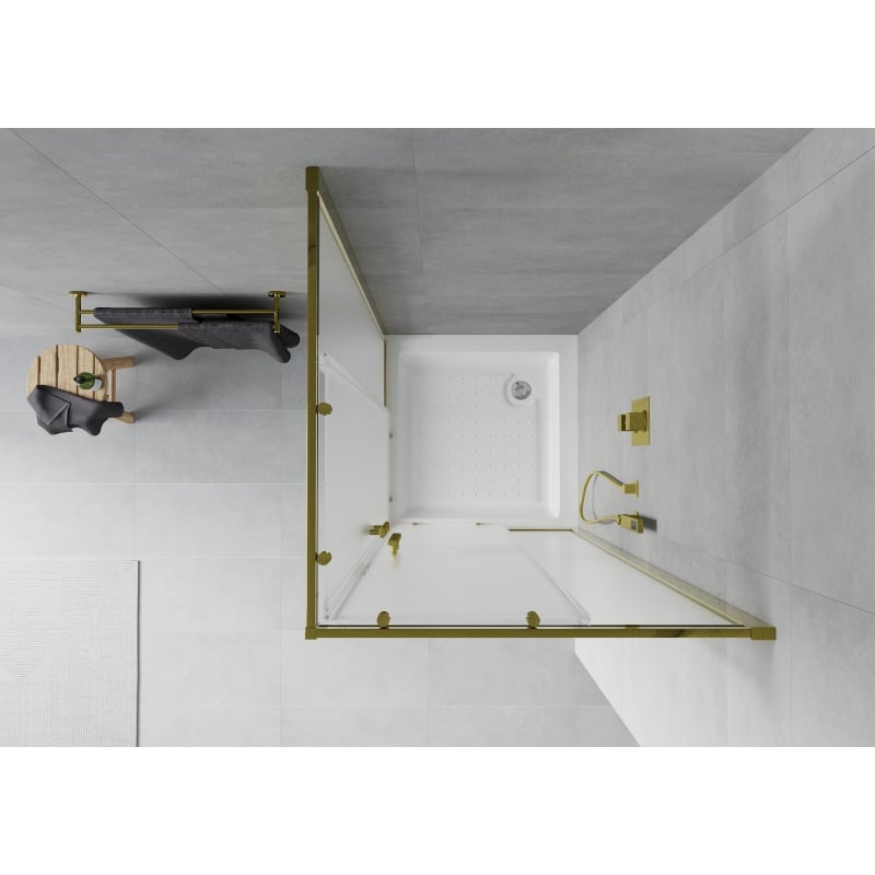 Mexen Rio cabine de douche carrée 70 x 70 cm, givrée, or + receveur Rio, blanc - 860-070-070-50-30-4510