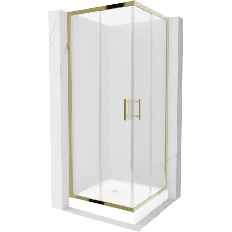 Mexen Rio cabine de douche carrée 70 x 70 cm, givrée, dorée + receveur, blanc - 860-070-070-50-30-4510