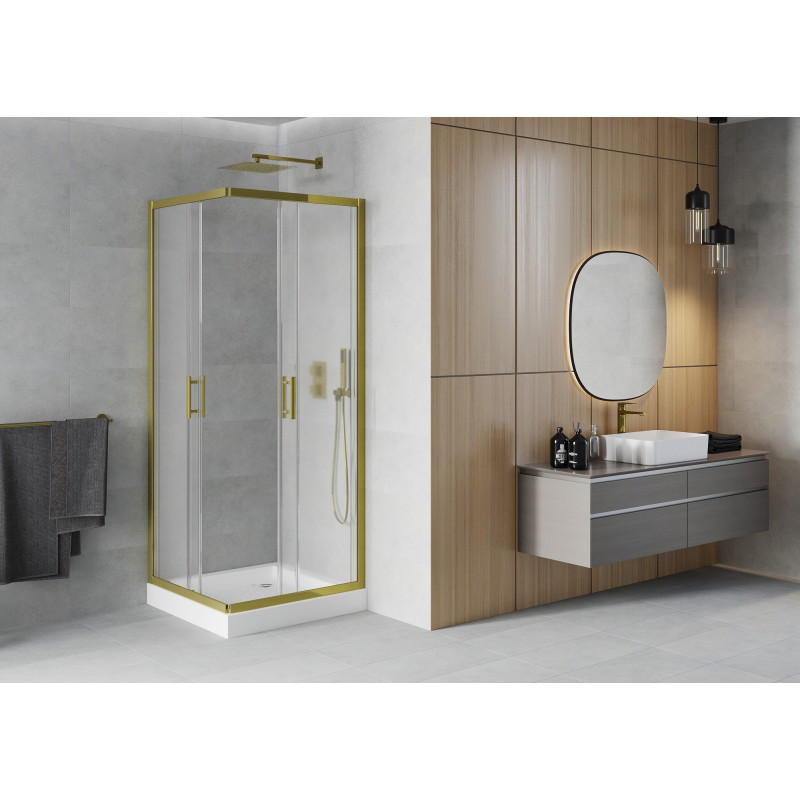 Mexen Rio cabine de douche carrée 70 x 70 cm, givrée, dorée + receveur, blanc - 860-070-070-50-30-4510