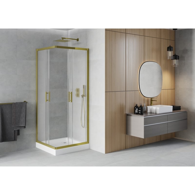 Mexen Rio cabine de douche carrée 70 x 70 cm, givrée, or + receveur Rio, blanc - 860-070-070-50-30-4510