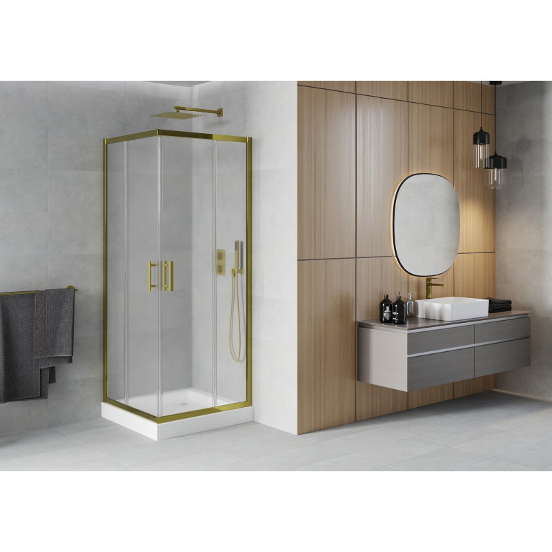 Mexen Rio cabine de douche carrée 70 x 70 cm, givrée, or + receveur Rio, blanc - 860-070-070-50-30-4510