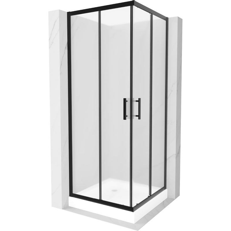 Mexen Rio cabine de douche carrée 70 x 70 cm, givré, noir + receveur Rio, blanc - 860-070-070-70-30-4510