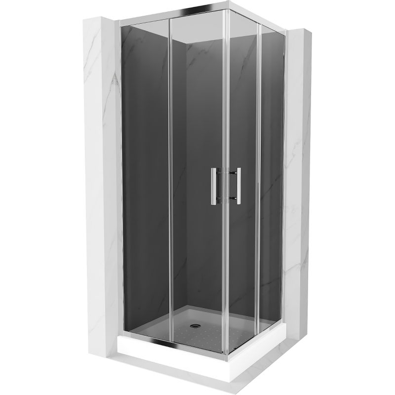 Cabine de douche carrée Mexen Rio 70 x 70 cm, graphite, chrome + receveur Rio, blanc - 860-070-070-01-40-4510