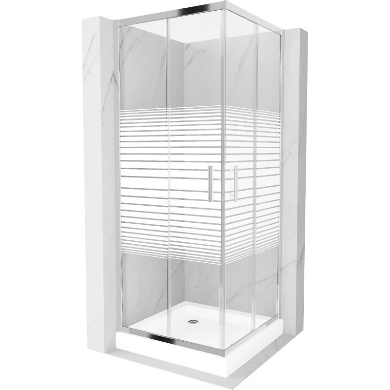 Mexen Rio cabine de douche carrée 70 x 70 cm, bandes, chromé + receveur Rio, blanc - 860-070-070-01-20-4510