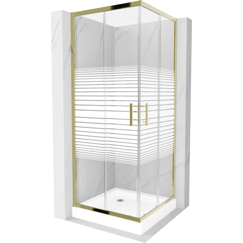 Mexen Rio cabine de douche carrée 70 x 70 cm, bandes blanches, or + receveur , blanc - 860-070-070-50-20-4510