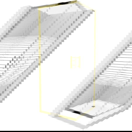 Mexen Rio cabine de douche carrée 70 x 70 cm, bandes blanches, or + receveur , blanc - 860-070-070-50-20-4510