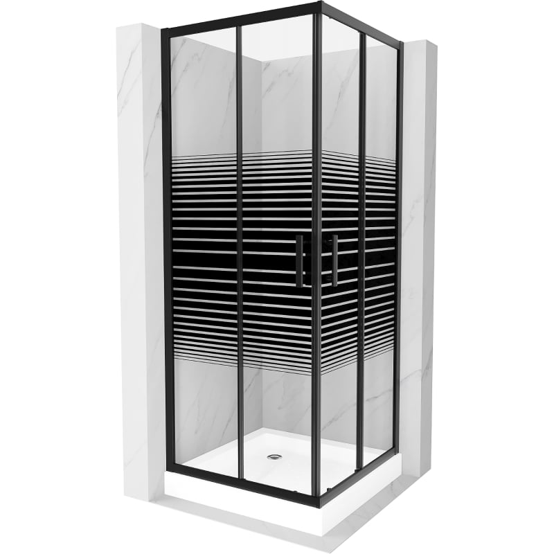 Mexen Rio cabine de douche carrée 70 x 70 cm, bandes noires, noire + receveur, blanc - 860-070-070-70-20-4510