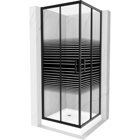 Mexen Rio cabine de douche carrée 70 x 70 cm, bandes noires, noire + receveur, blanc - 860-070-070-70-20-4510