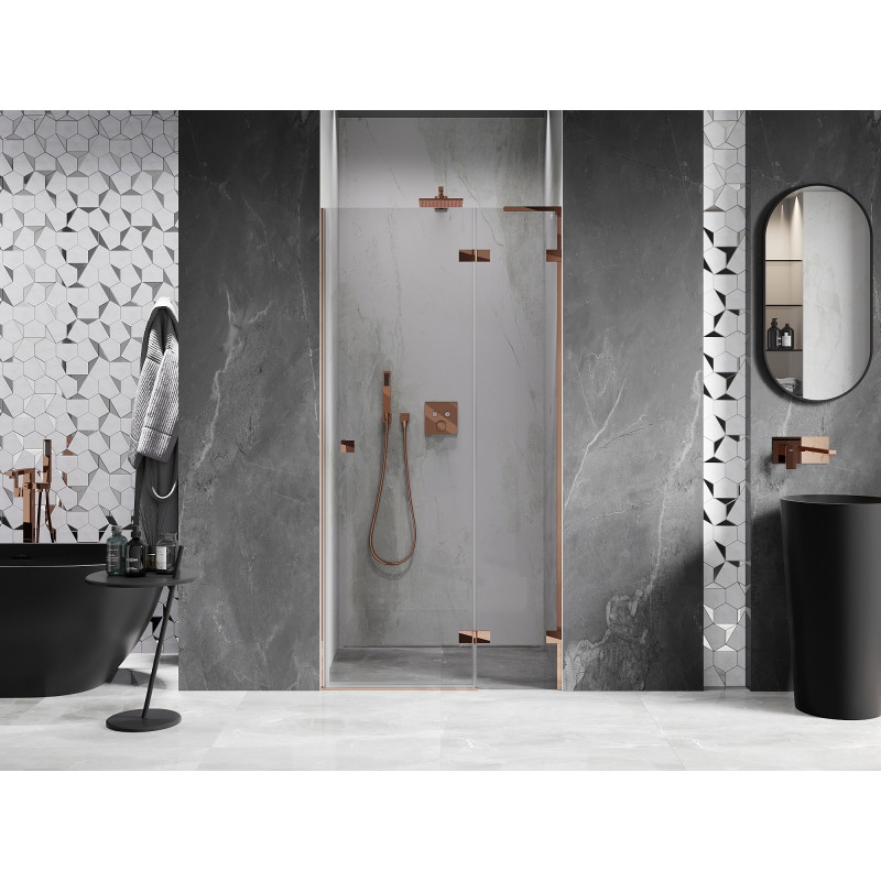 Mexen Lunar L porte de douche pivotante droite 115 cm, transparent, or rose - 834L-115-000-60-00-P
