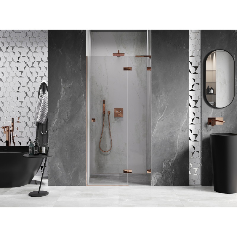 Mexen Lunar L porte de douche pivotante droite 115 cm, transparent, or rose - 834L-115-000-60-00-P