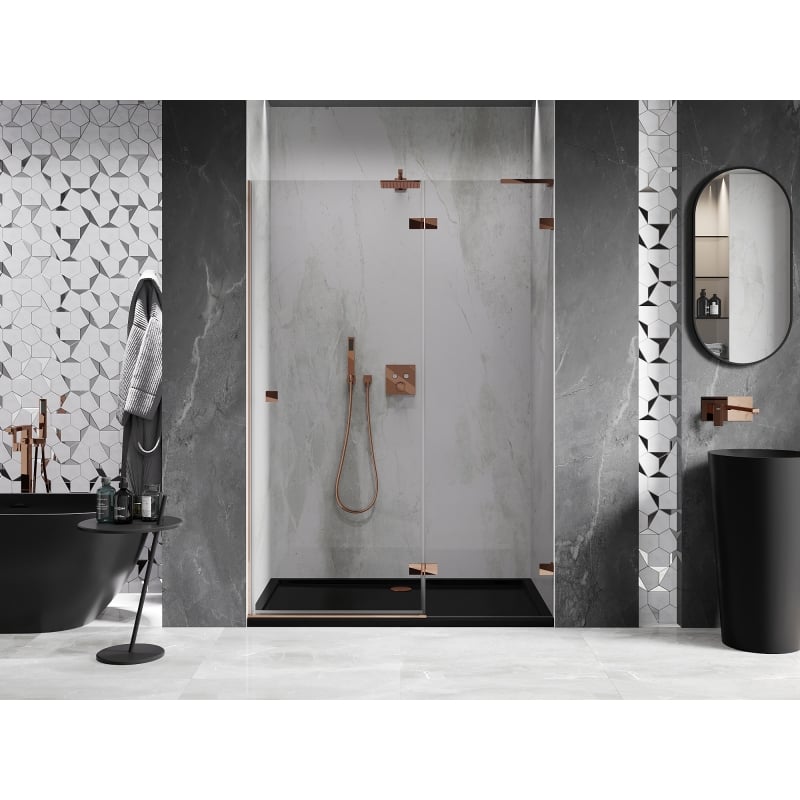 Mexen Lunar L porte de douche pivotante droite 130 cm, transparent, or rose - 834L-130-000-60-00-P