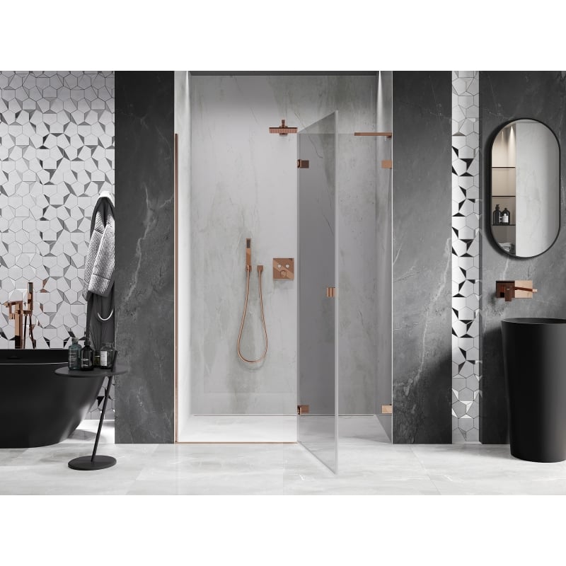 Mexen Lunar L porte de douche pivotante droite 130 cm, transparent, or rose - 834L-130-000-60-00-P