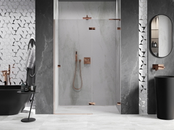 Mexen Lunar L porte de douche battante droite 140 cm, transparent, or rose - 834L-140-000-60-00-P
