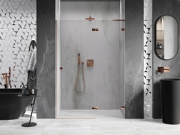 Mexen Lunar L porte de douche pivotante droite 140 cm, transparent, or rose - 834L-140-000-60-00-P