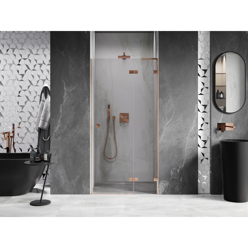 Mexen Lunar L porte de douche pivotante droite 75 cm, transparent, cuivre brossé - 834L-075-000-65-00-P
