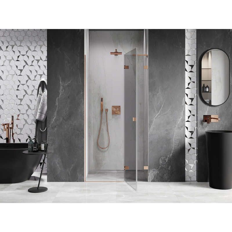 Mexen Lunar L porte de douche pivotante droite 80 cm, transparent, cuivre brossé - 834L-080-000-65-00-P