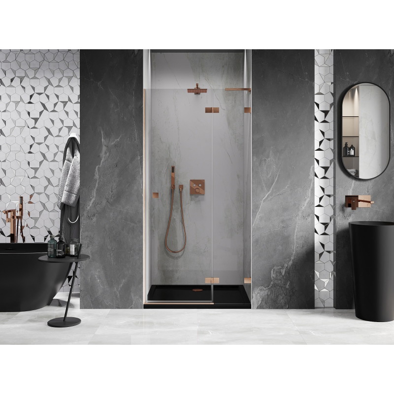 Mexen Lunar L porte de douche pivotante droite 85 cm, transparent, cuivre brossé - 834L-085-000-65-00-P