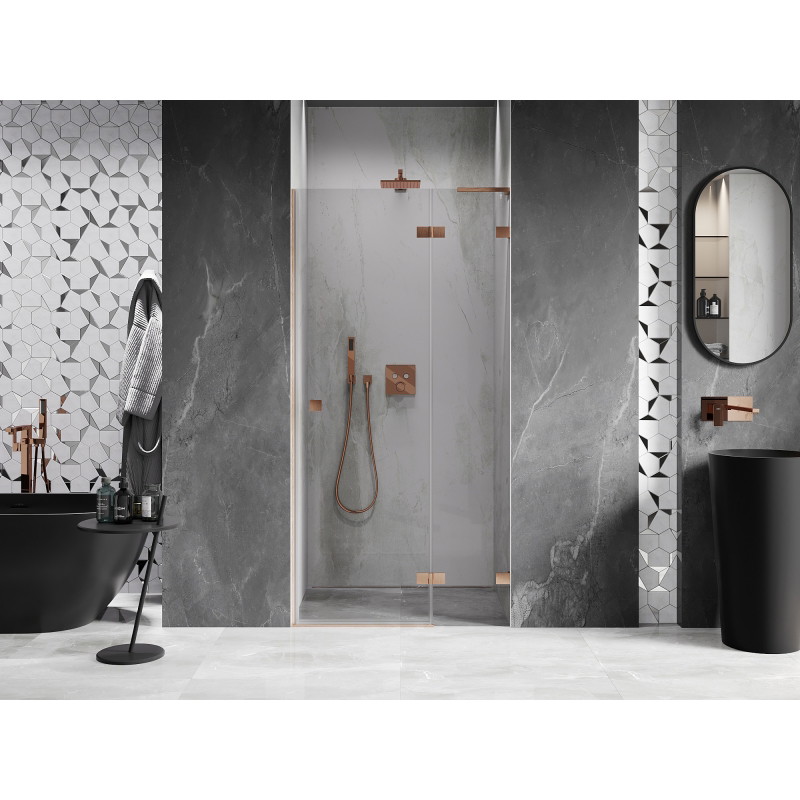 Mexen Lunar L porte de douche pivotante droite 90 cm, transparent, cuivre brossé - 834L-090-000-65-00-P