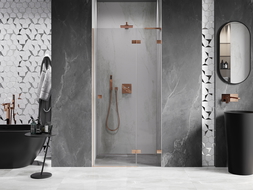 Mexen Lunar L porte de douche pivotante droite 100 cm, transparent, cuivre brossé - 834L-100-000-65-00-P