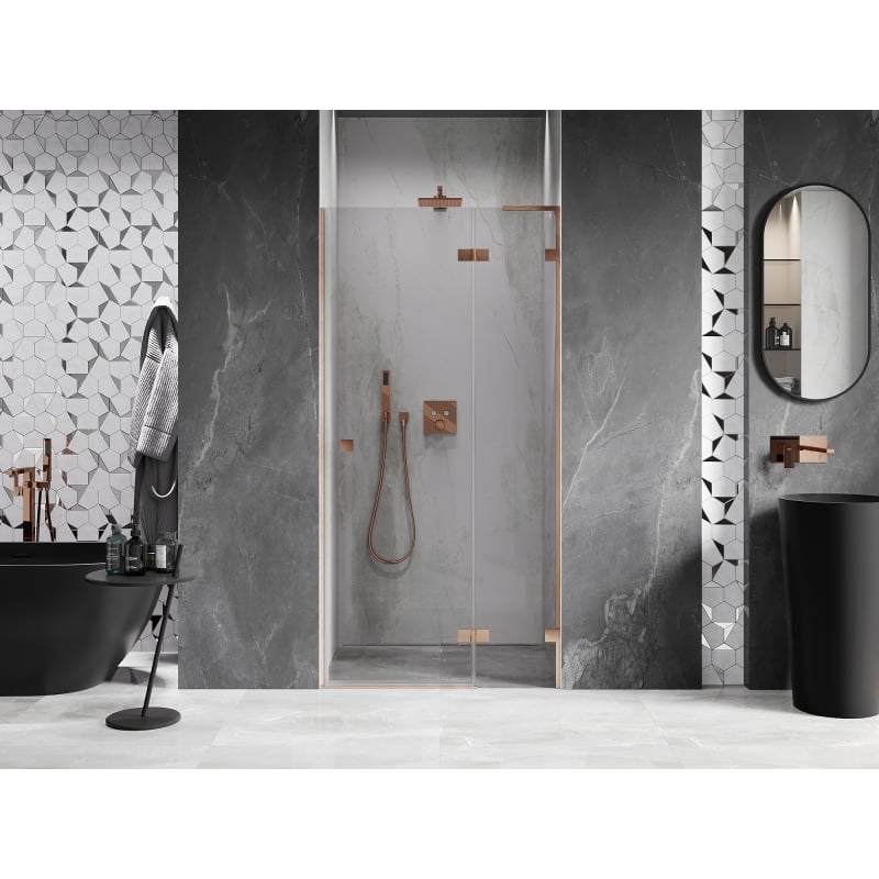 Mexen Lunar L porte de douche pivotante droite 110 cm, transparent, cuivre brossé - 834L-110-000-65-00-P