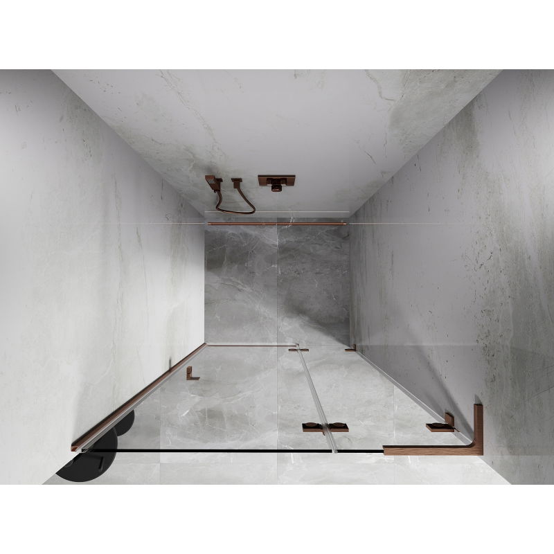 Mexen Lunar L porte de douche battante droite 115 cm, transparent, cuivre brossé - 834L-115-000-65-00-P