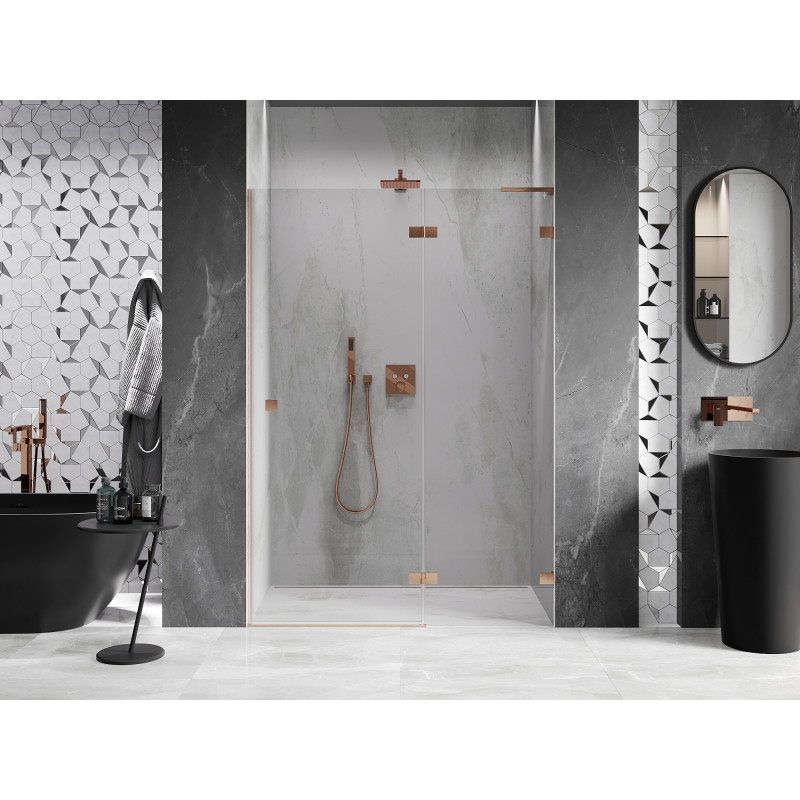 Mexen Lunar L porte de douche battante droite 130 cm, transparent, cuivre brossé - 834L-130-000-65-00-P